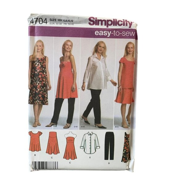 Simplicity Sewing Pattern 4704 MATERNITY Shirt Dress Tunic Pants Skirt Top 6-12 - Picture 1 of 2